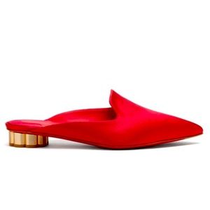 New In Box Salvatore Ferragamo Maida Pink Satin Pointed Flower Heel Mule Size 9